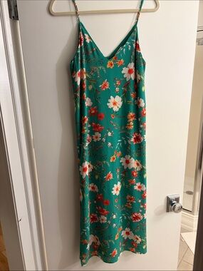 essue Teal Green Floral Spaghetti Strap Slip Dress